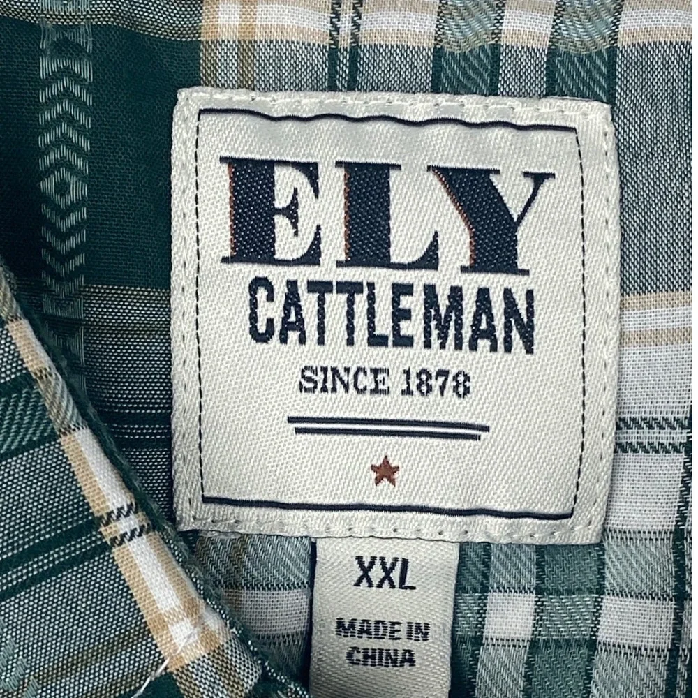 Ely Cattleman Mens XXL Green Plaid Western Pearl Snap Short Sleeve Shirt